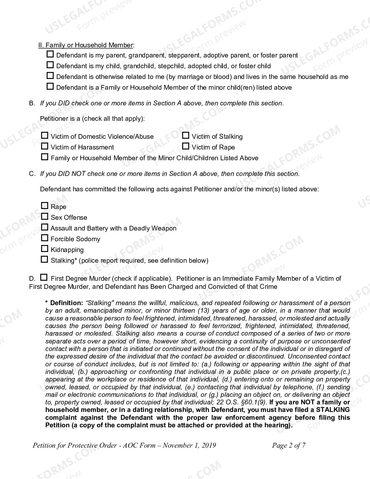 Preview Petition For Protective Order
