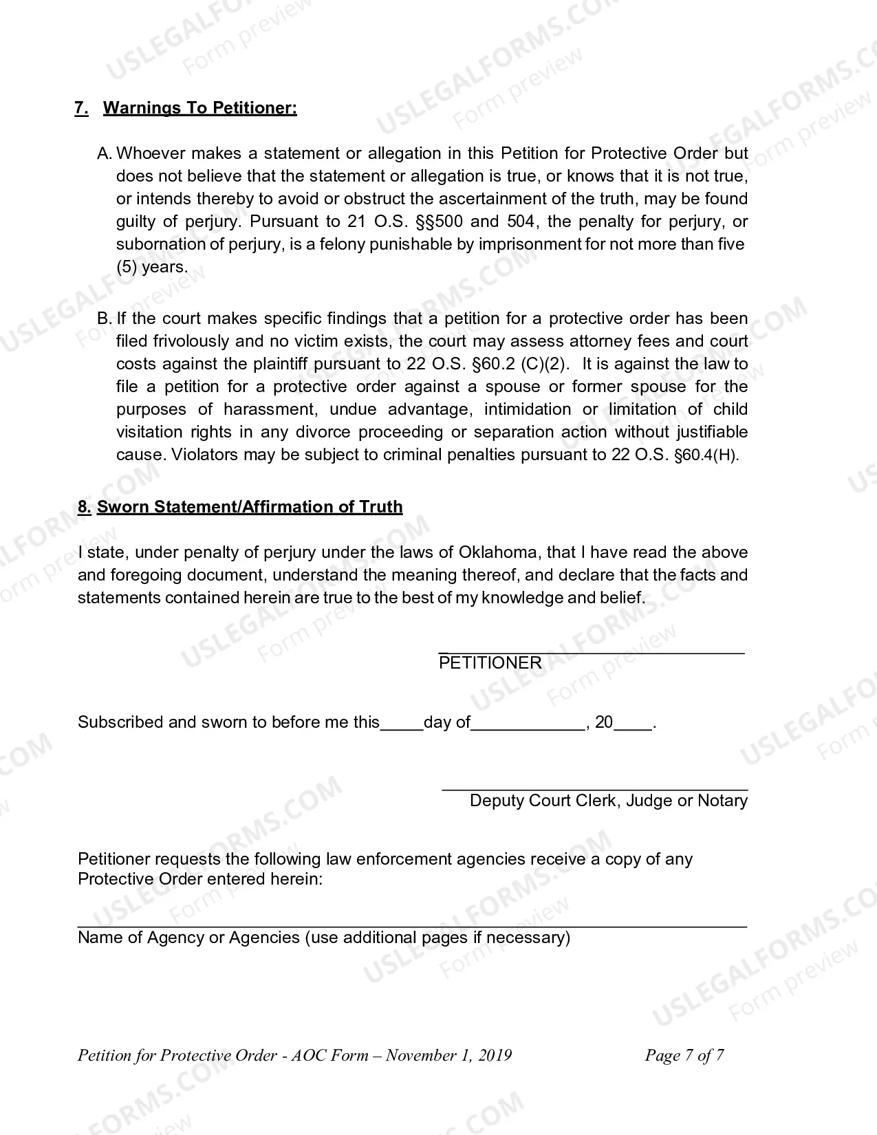 Preview Petition For Protective Order