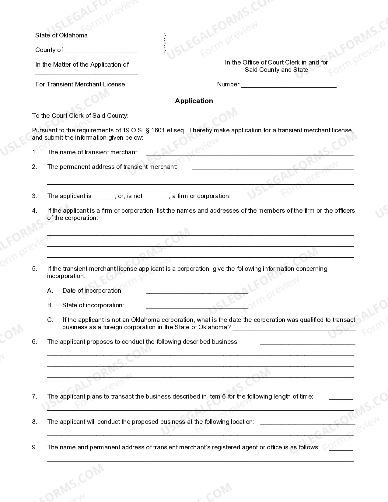 Preview Application For Transient Merchant License