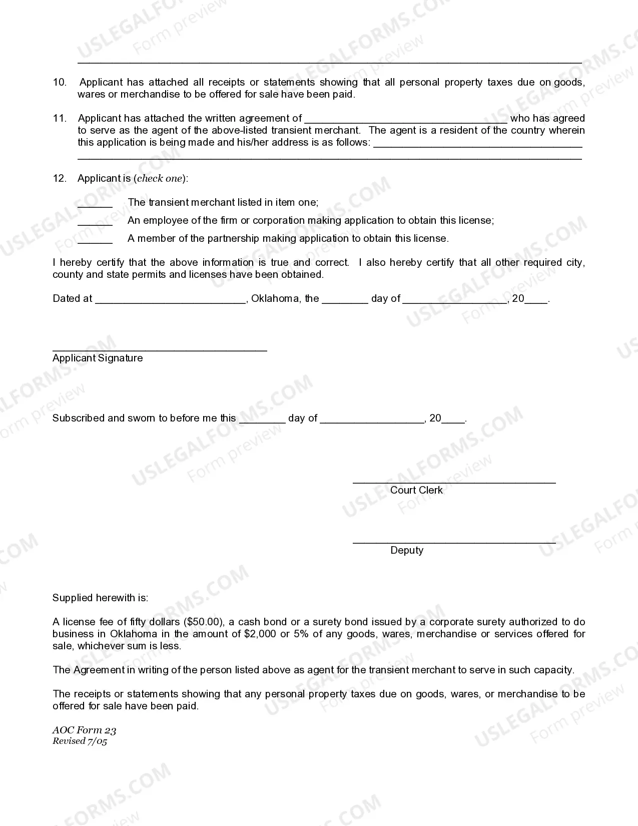 Preview Application For Transient Merchant License