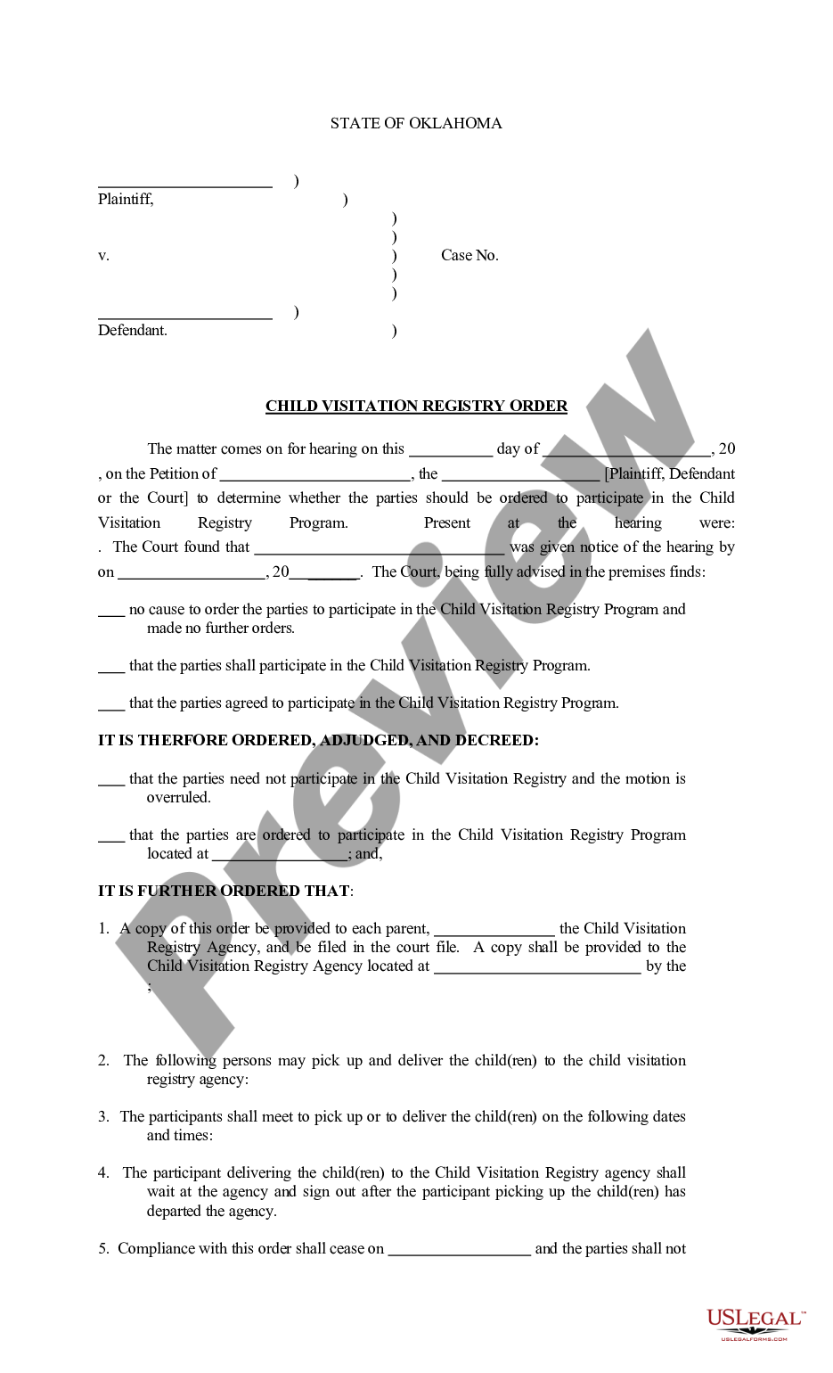 page 1 Motion For Inclusion In Child Visitation Registry - Child Visitation Registry Order preview
