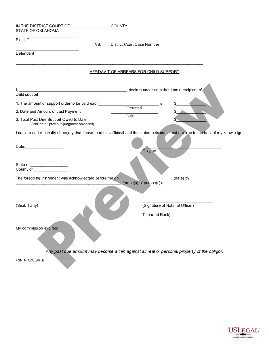 form Affidavit Of Arrears For Child Support preview