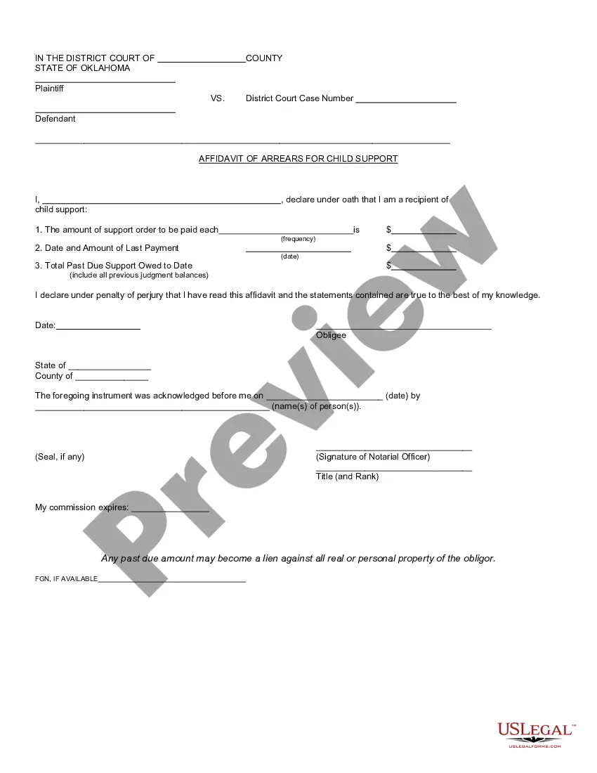 Oklahoma Affidavit Of Arrears For Child Support - Okchildsupport | US ...