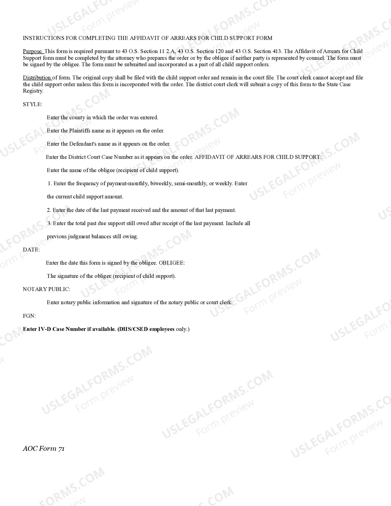 Preview Affidavit Of Arrears For Child Support