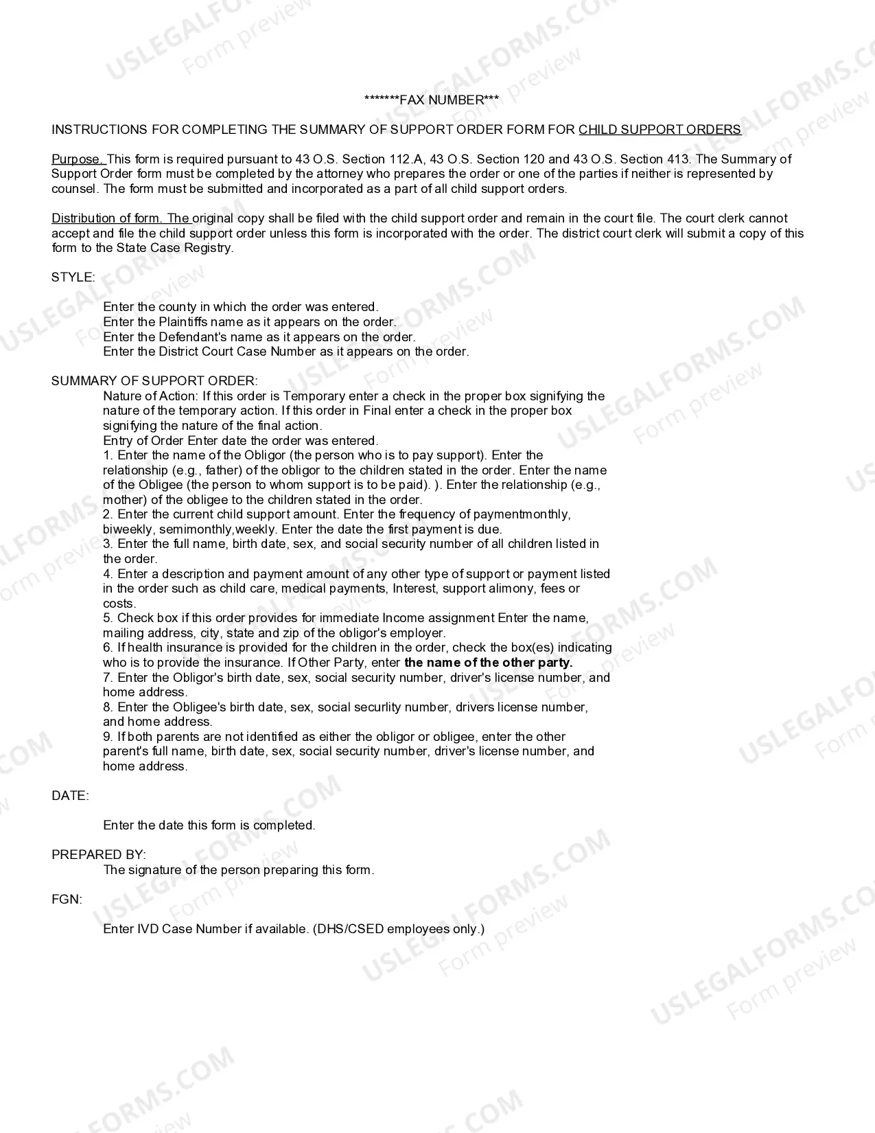 Preview Summary Of Support Order