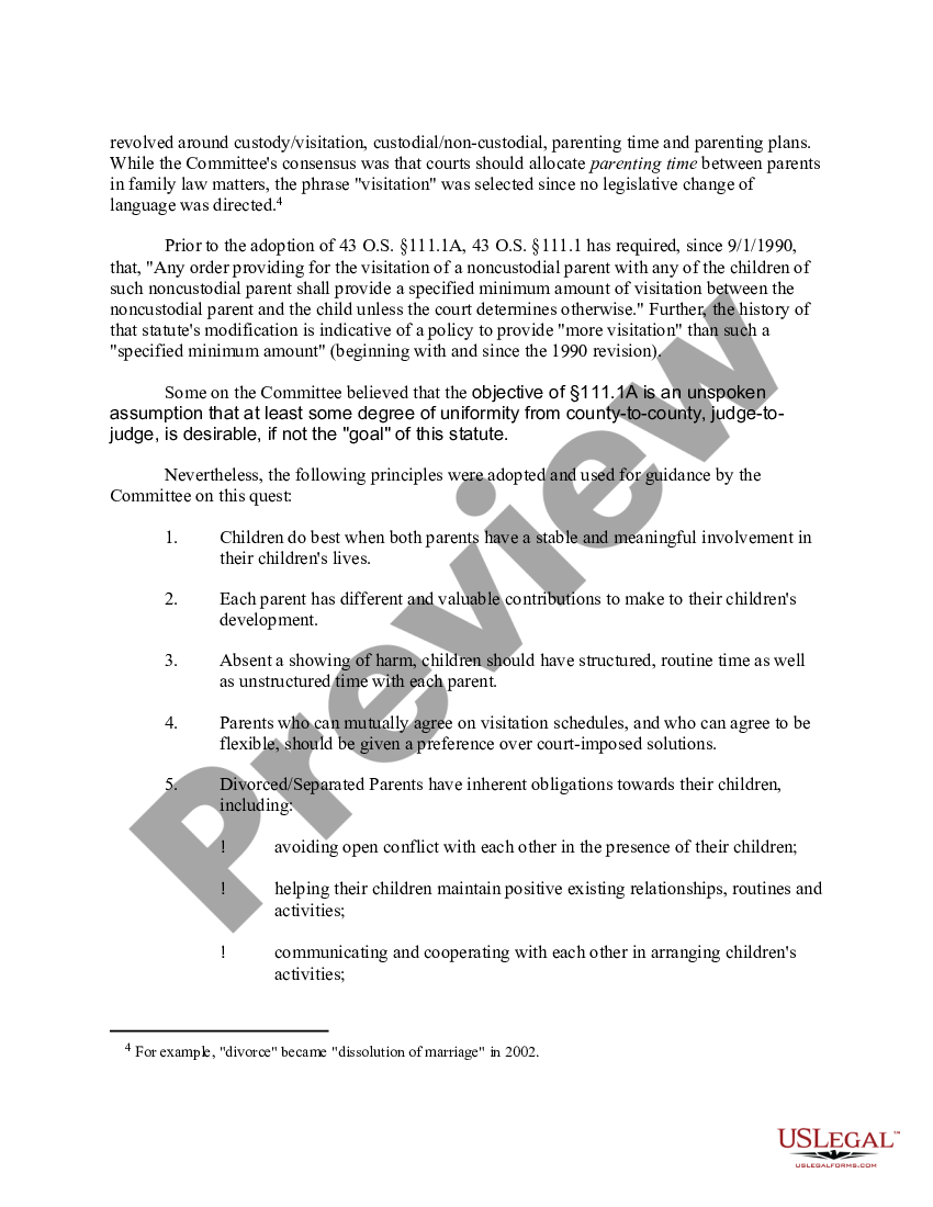 Oklahoma City Oklahoma Advisory Guidelines Standard Visitation