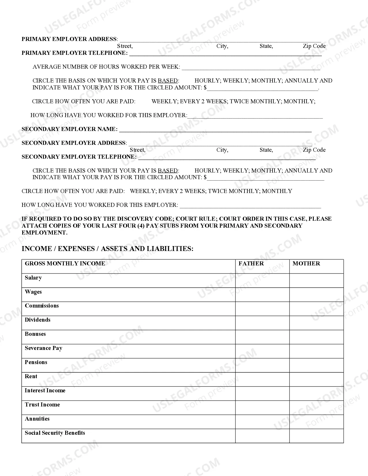 Preview Financial Affidavit - Pre-Decree