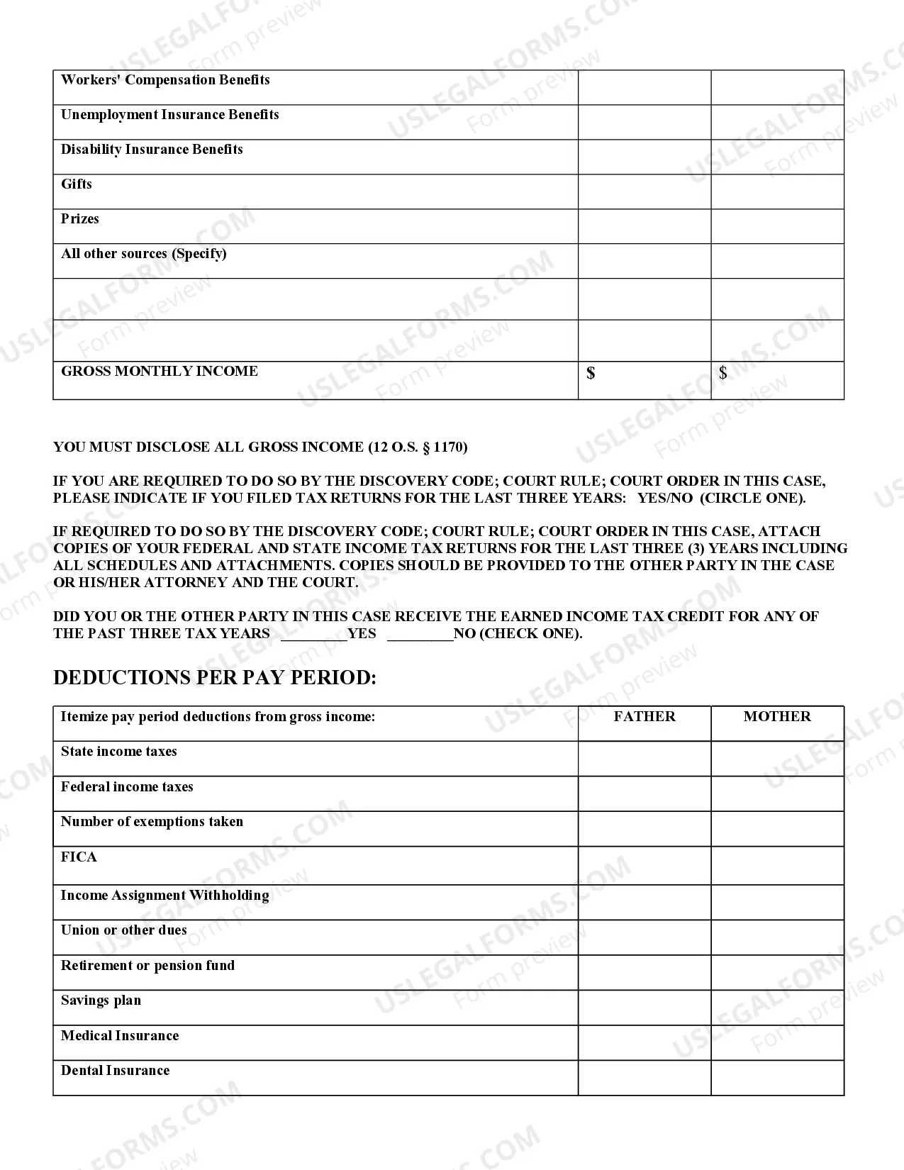 Preview Financial Affidavit - Pre-Decree