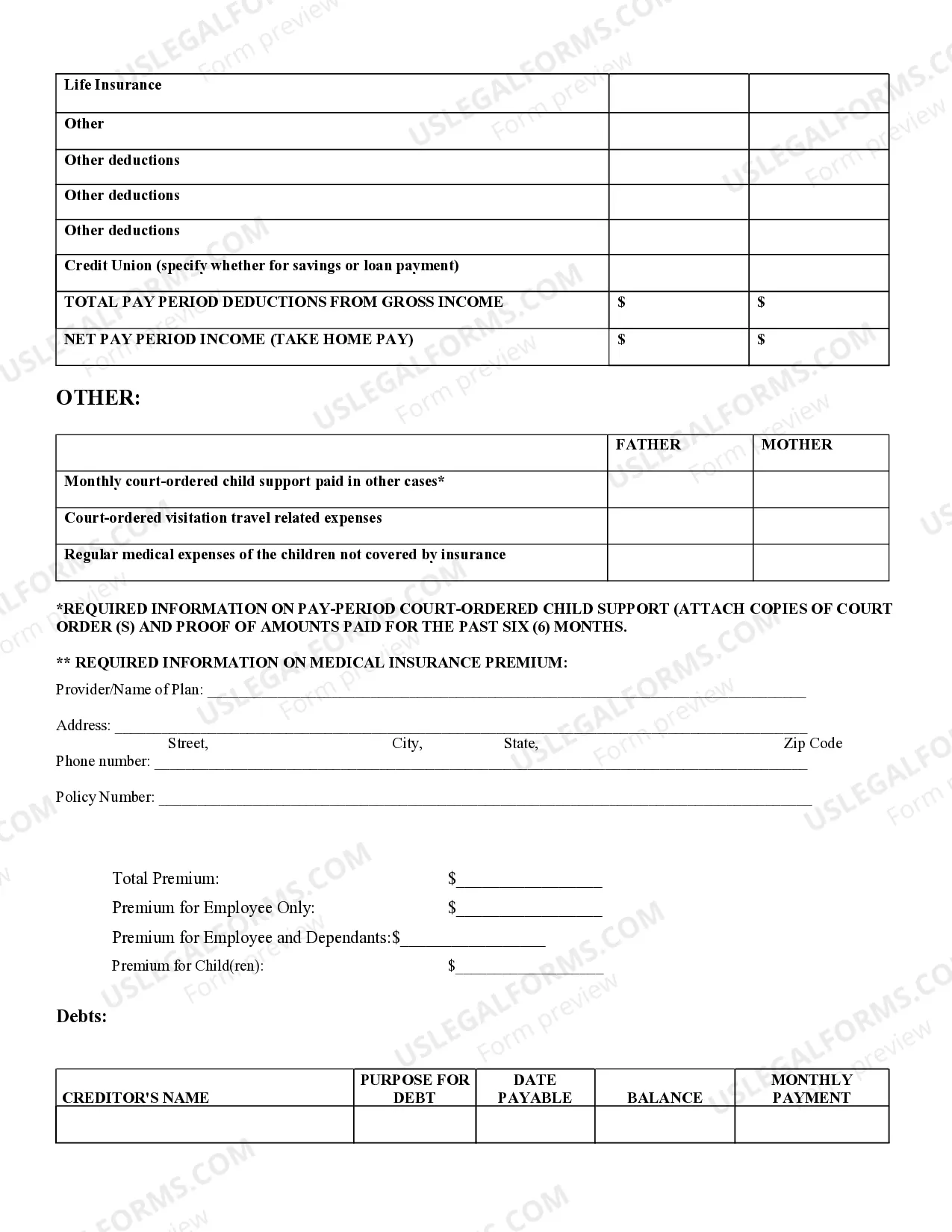 Preview Financial Affidavit - Pre-Decree