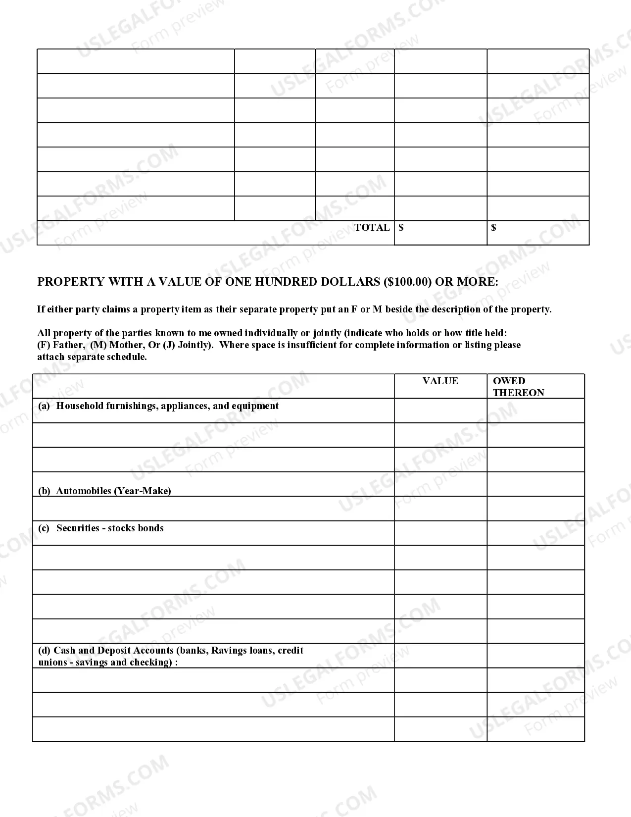 Preview Financial Affidavit - Pre-Decree