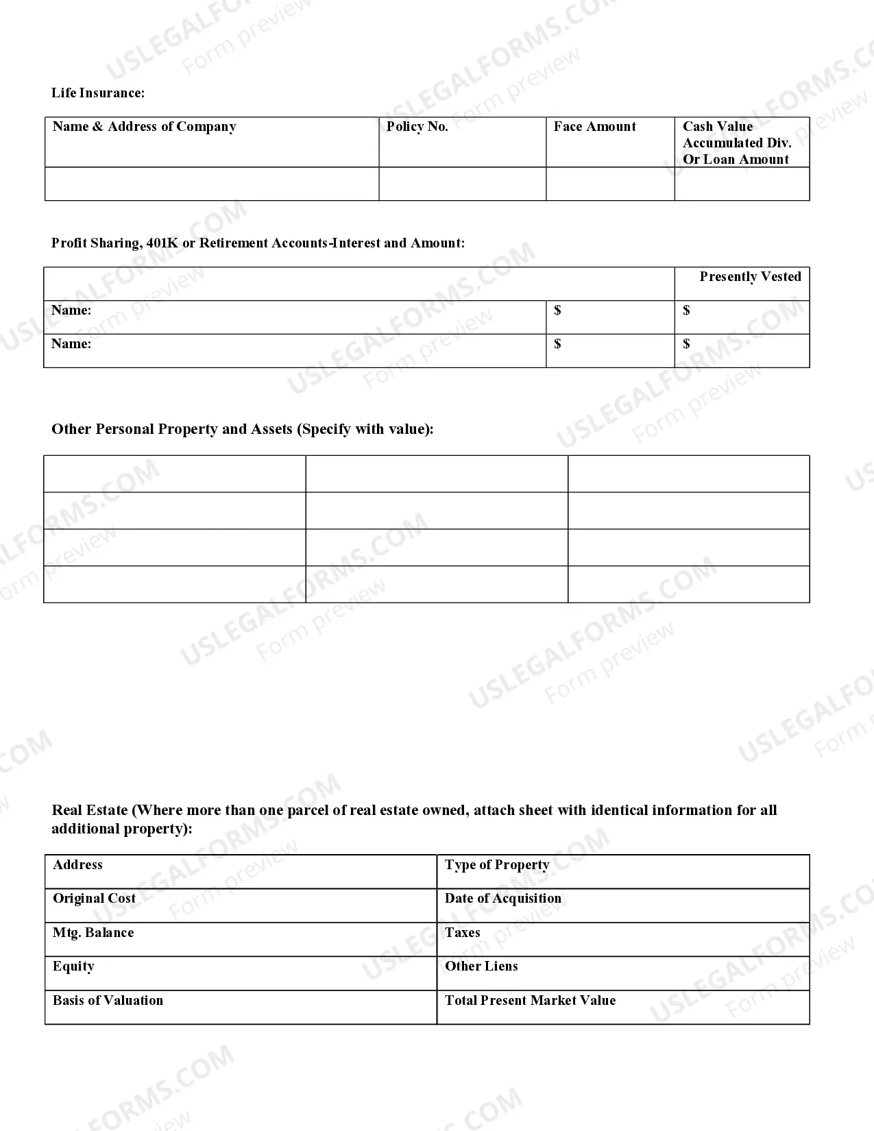 Preview Financial Affidavit - Pre-Decree