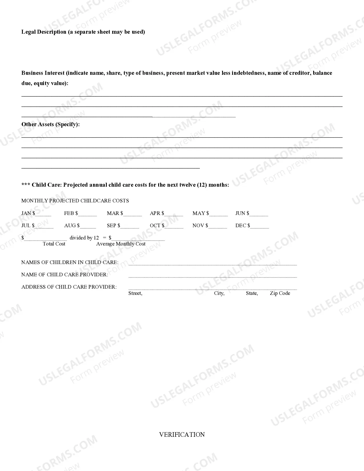 Preview Financial Affidavit - Pre-Decree