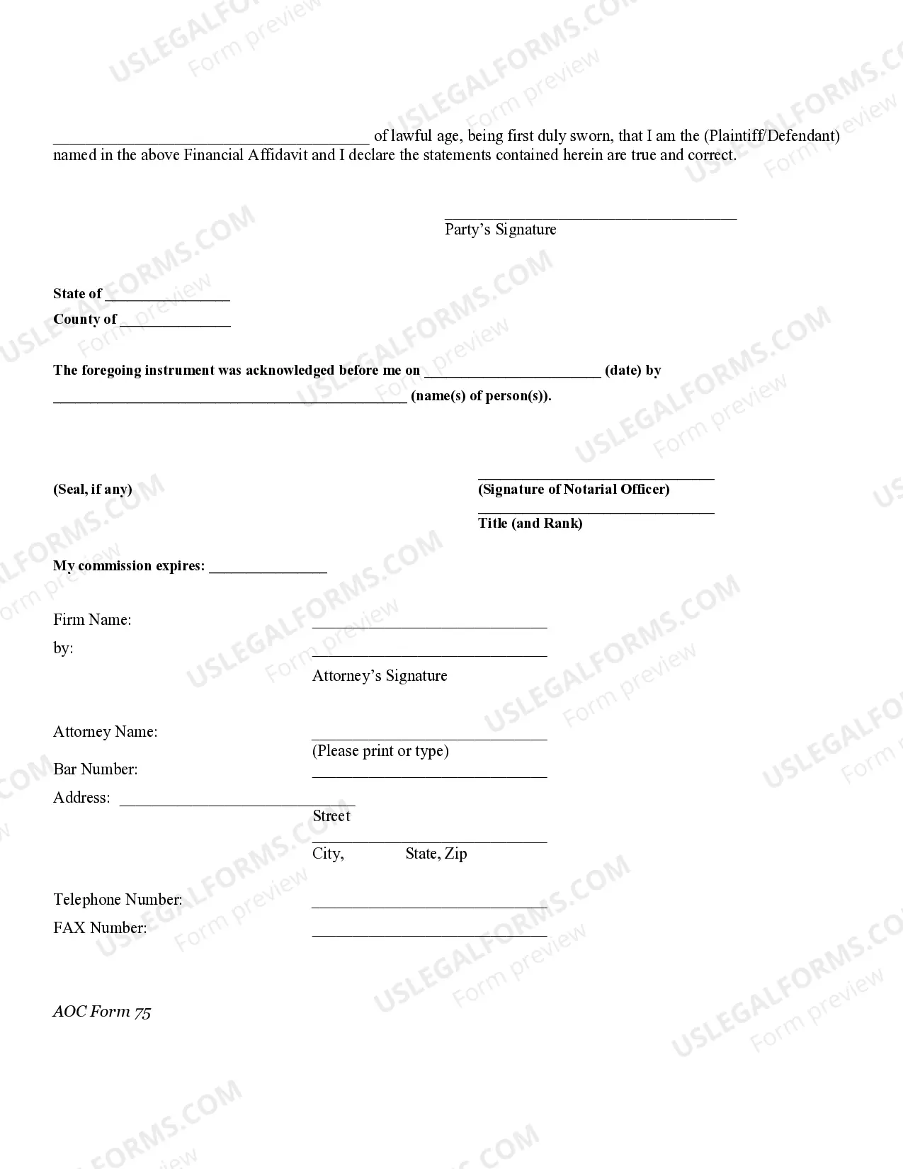Preview Financial Affidavit - Pre-Decree