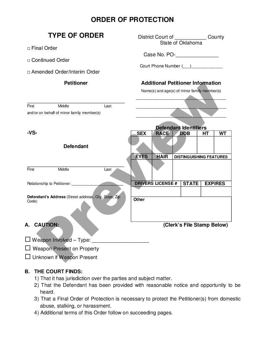 Oklahoma Protective Order | US Legal Forms