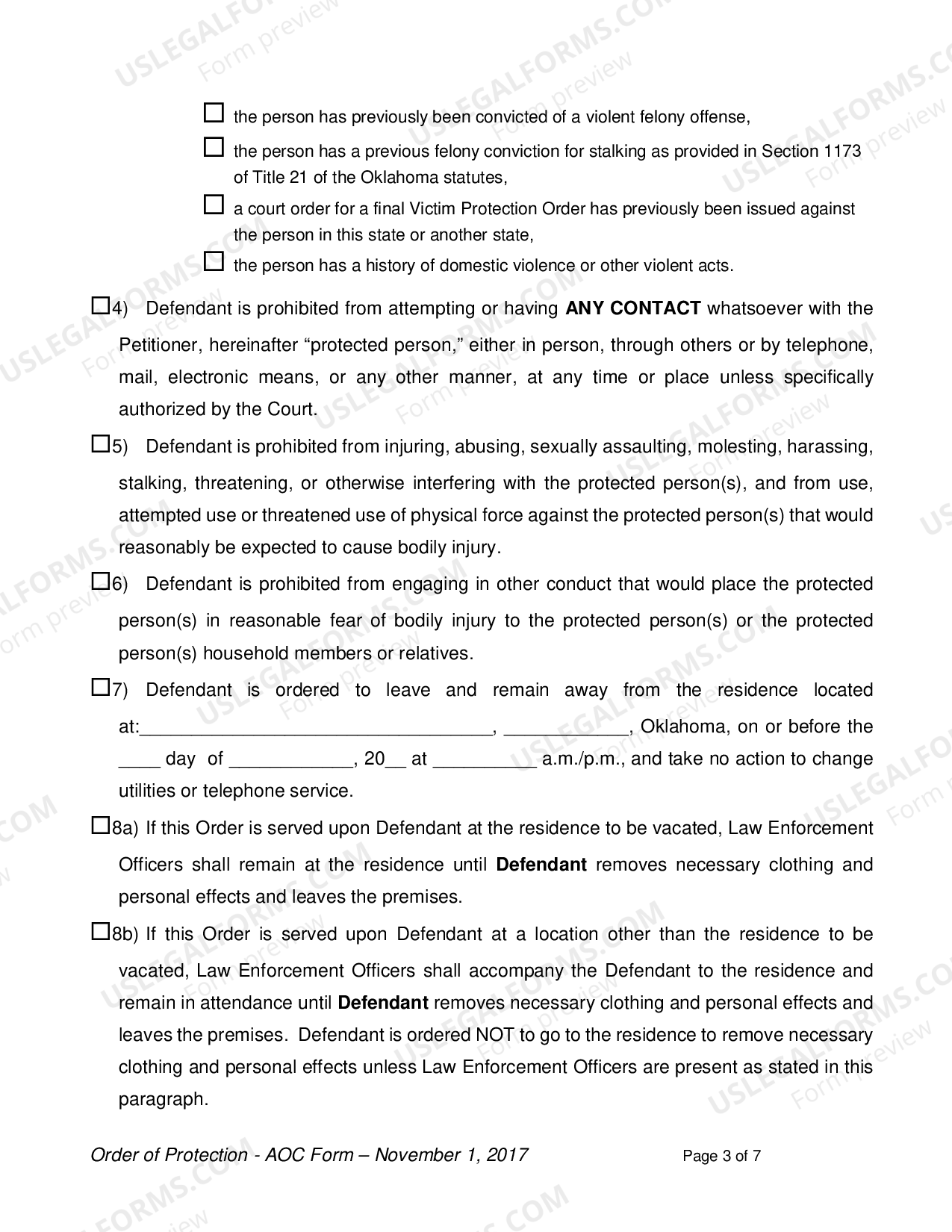 Oklahoma Protective Order US Legal Forms