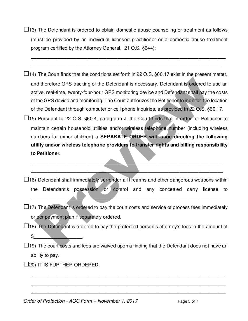 Oklahoma Protective Order US Legal Forms