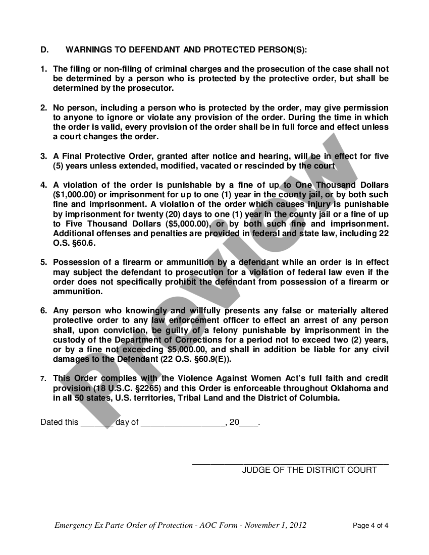 Oklahoma City Oklahoma Emergency Protective Order - Oklahoma Protective ...