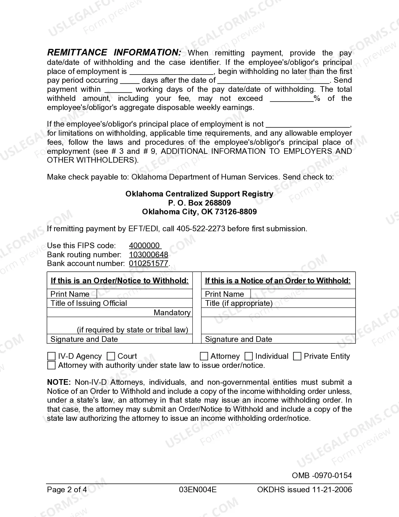 Preview Order - Notice To Withhold Income For Child Support