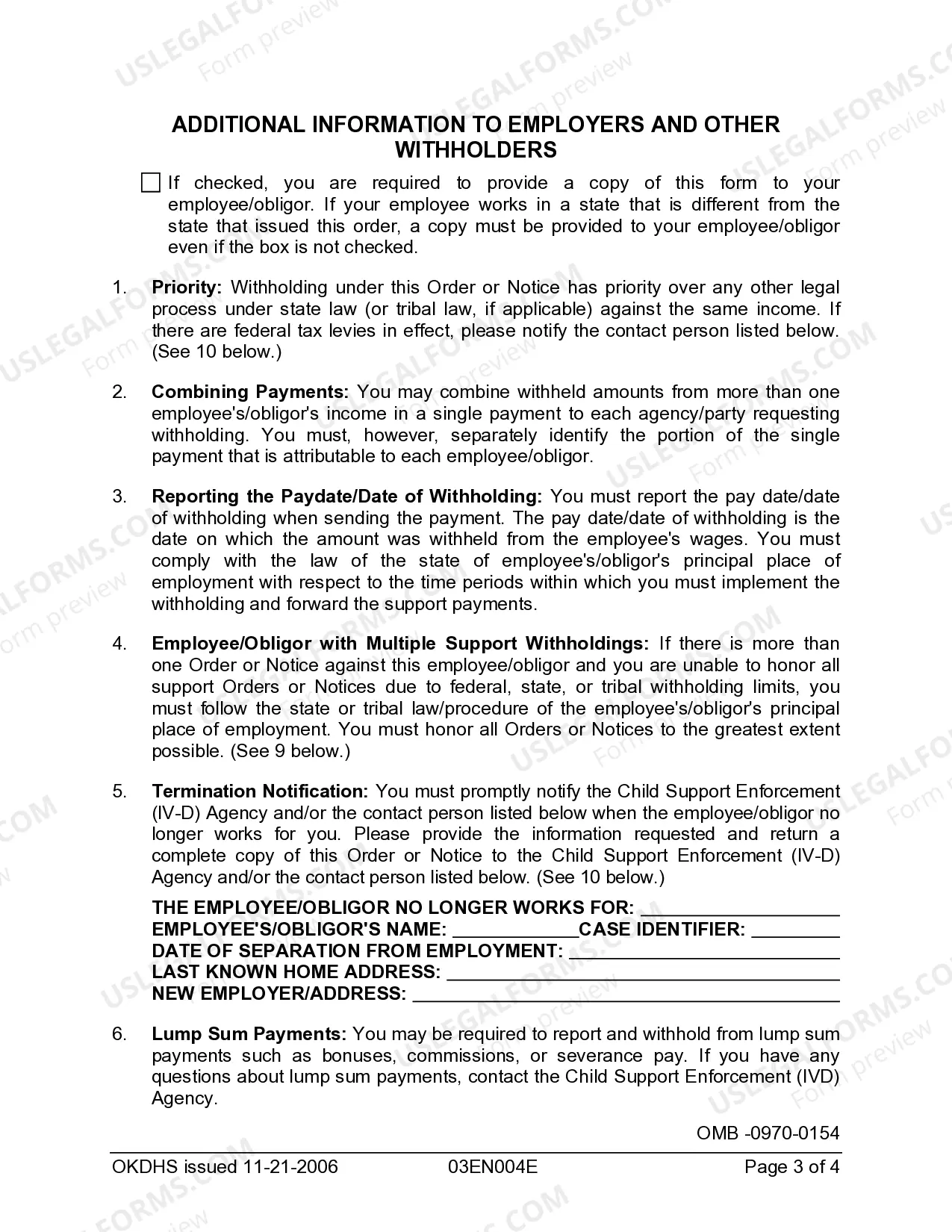 Preview Order - Notice To Withhold Income For Child Support