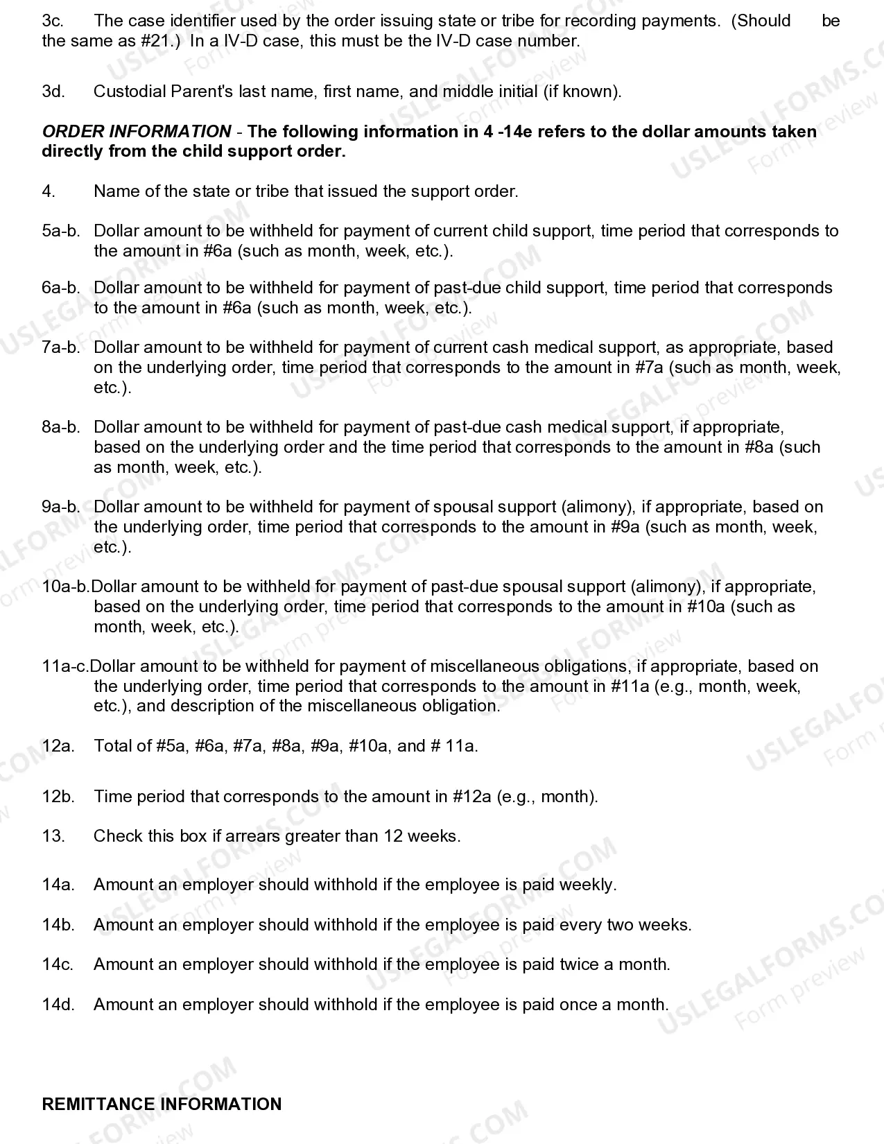 Preview Instructions to Complete Order - Notice to Withhold Income for Child Support