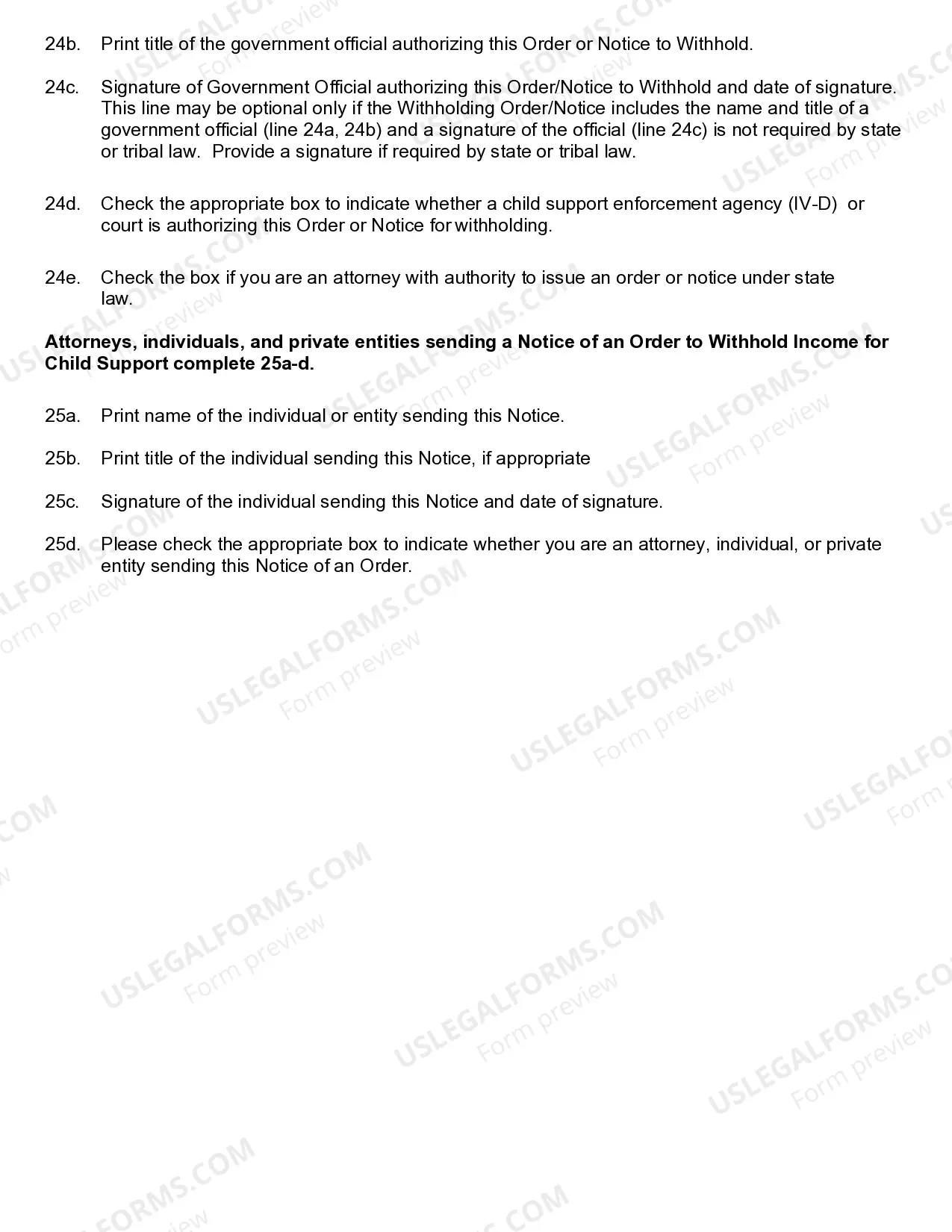 Preview Instructions to Complete Order - Notice to Withhold Income for Child Support