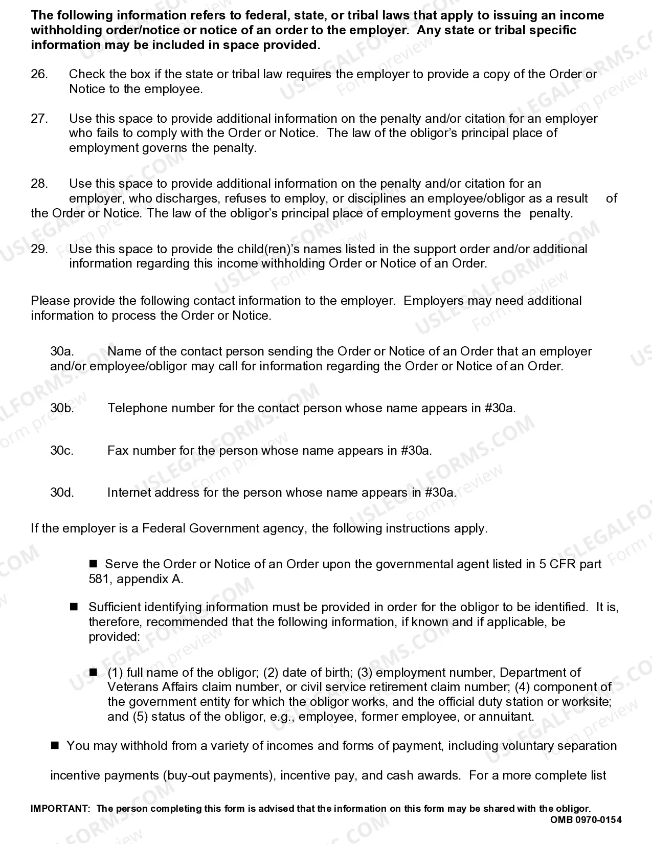 Preview Instructions to Complete Order - Notice to Withhold Income for Child Support