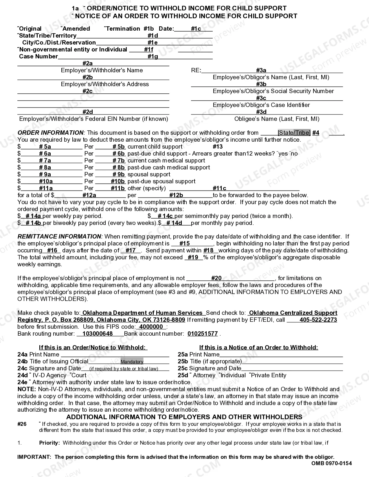 Preview Instructions to Complete Order - Notice to Withhold Income for Child Support