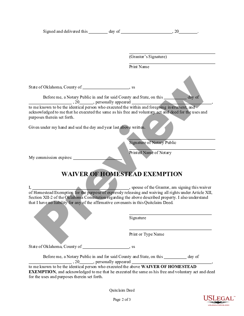 Oklahoma Quitclaim Deed From Individual To Corporation Us Legal Forms 4994