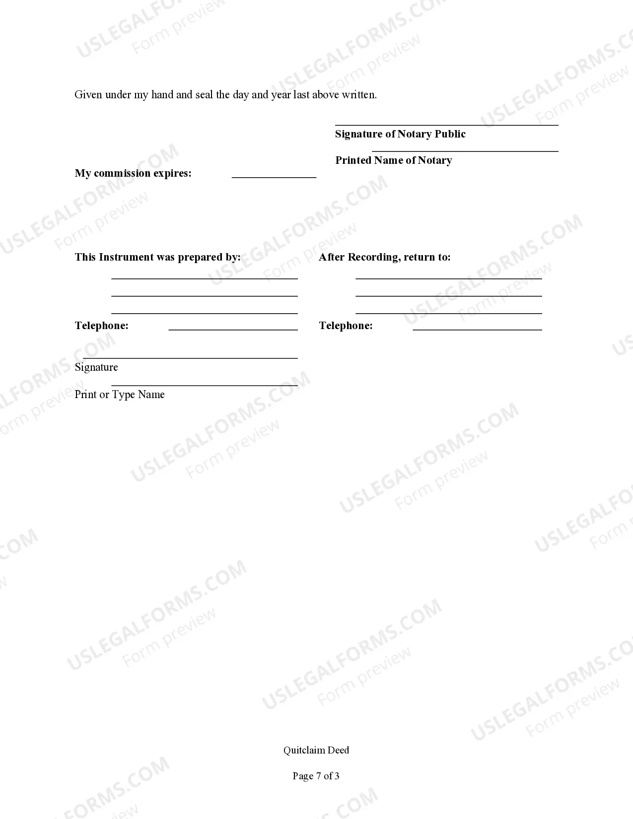 Preview Quitclaim Deed from Individual to Corporation