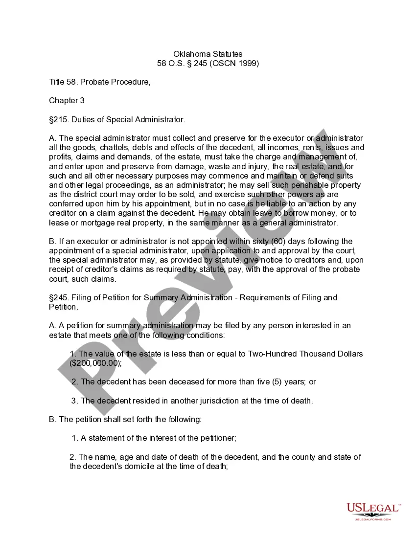 Preview Summary Administration - Not More than $200,000 - Small Estates