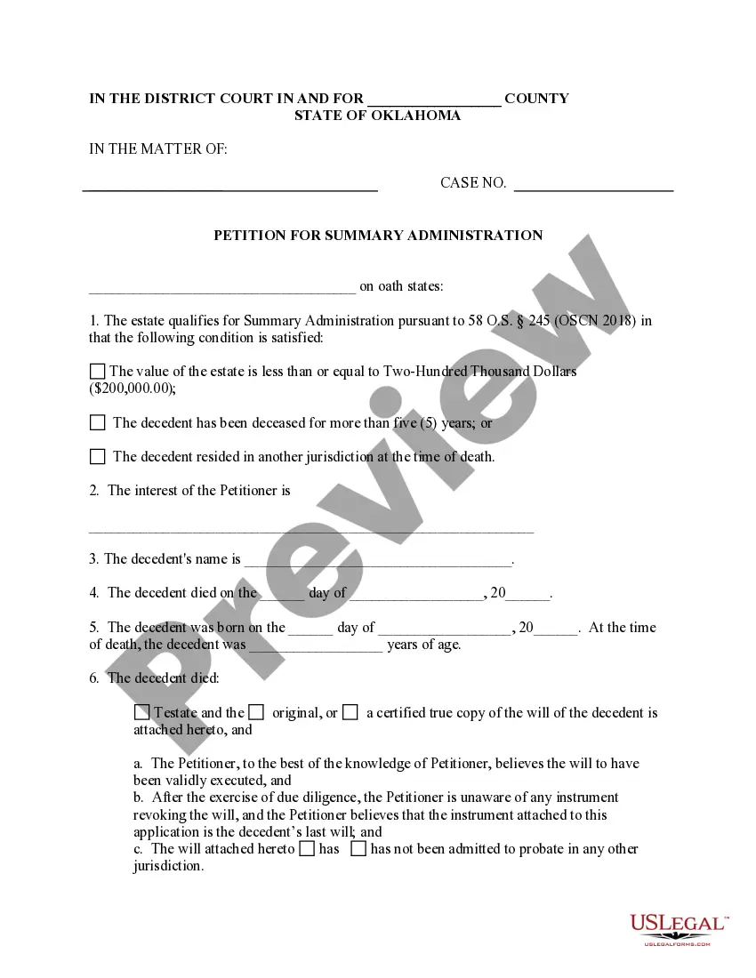Preview Summary Administration - Not More than $200,000 - Small Estates