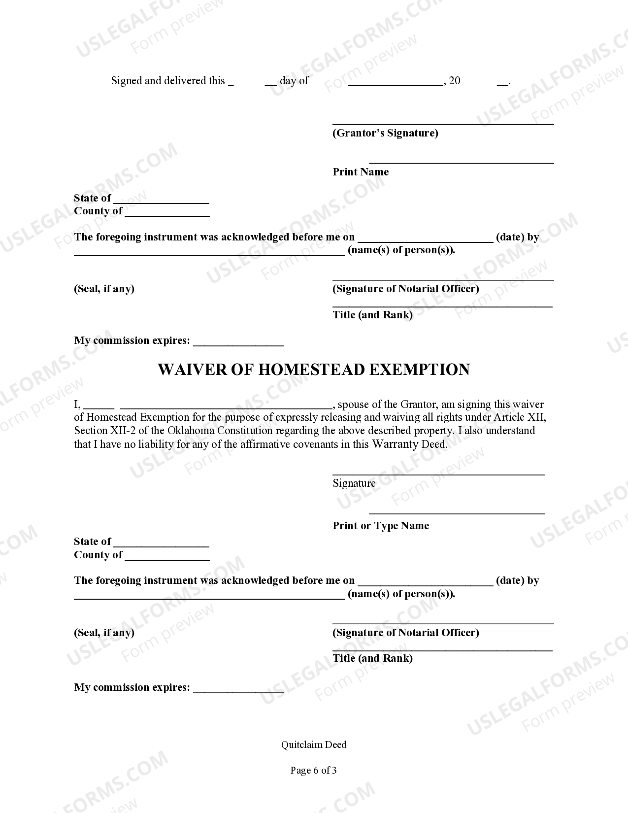 Oklahoma Quitclaim Deed from Individual to LLC Quit Claim Deed Oklahoma US Legal Forms