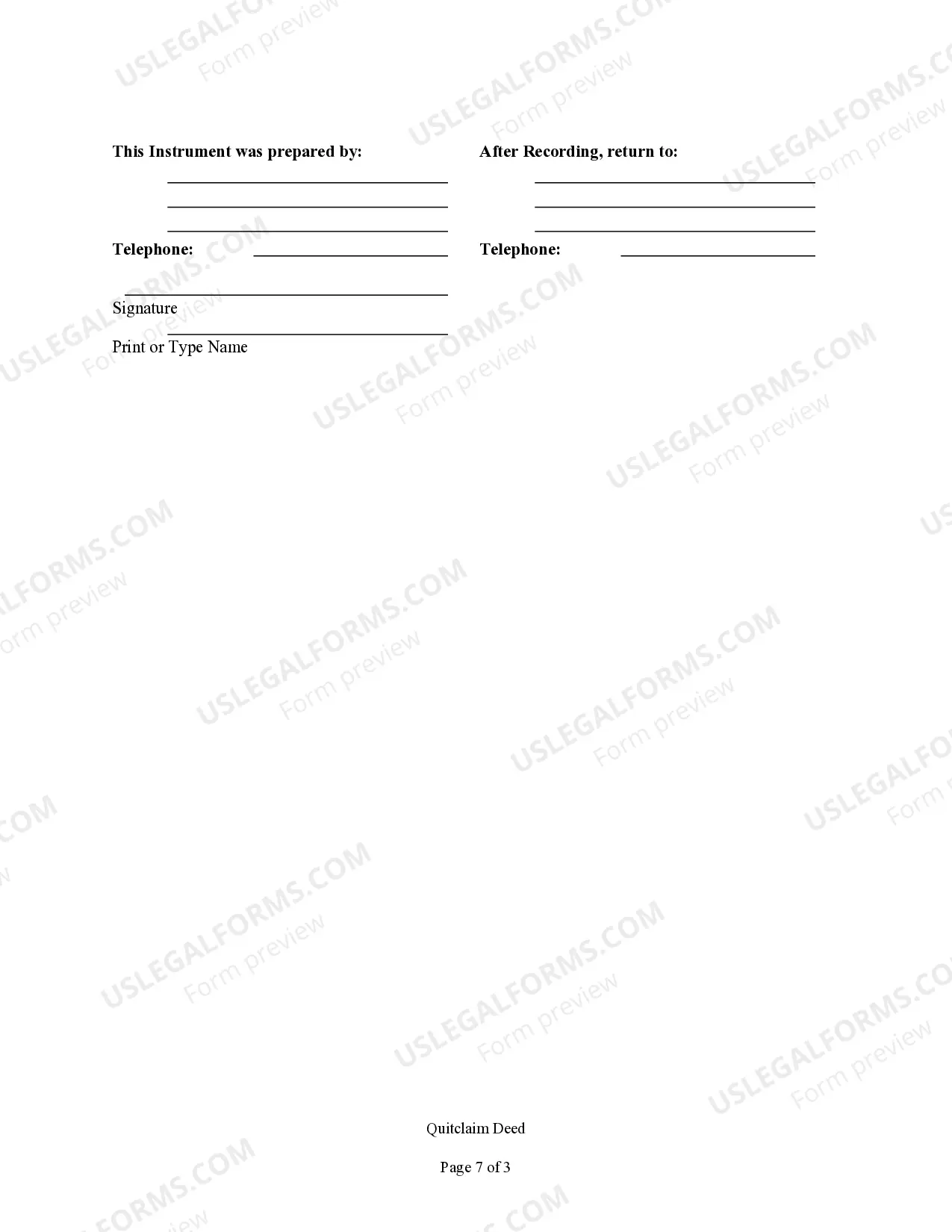 Preview Quitclaim Deed from Individual to LLC