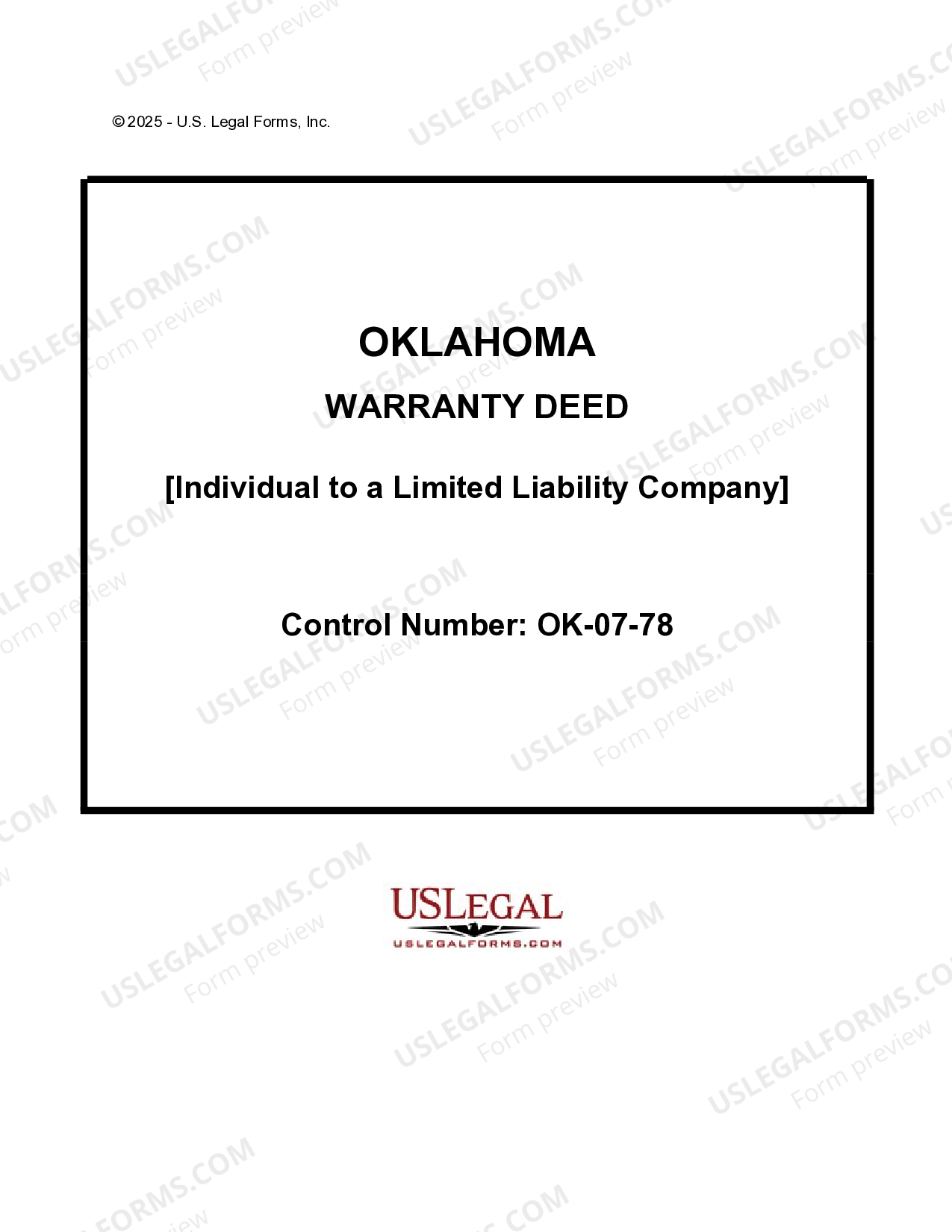 Oklahoma Warranty Deed from Individual to LLC Warranty Deed Oklahoma US Legal Forms
