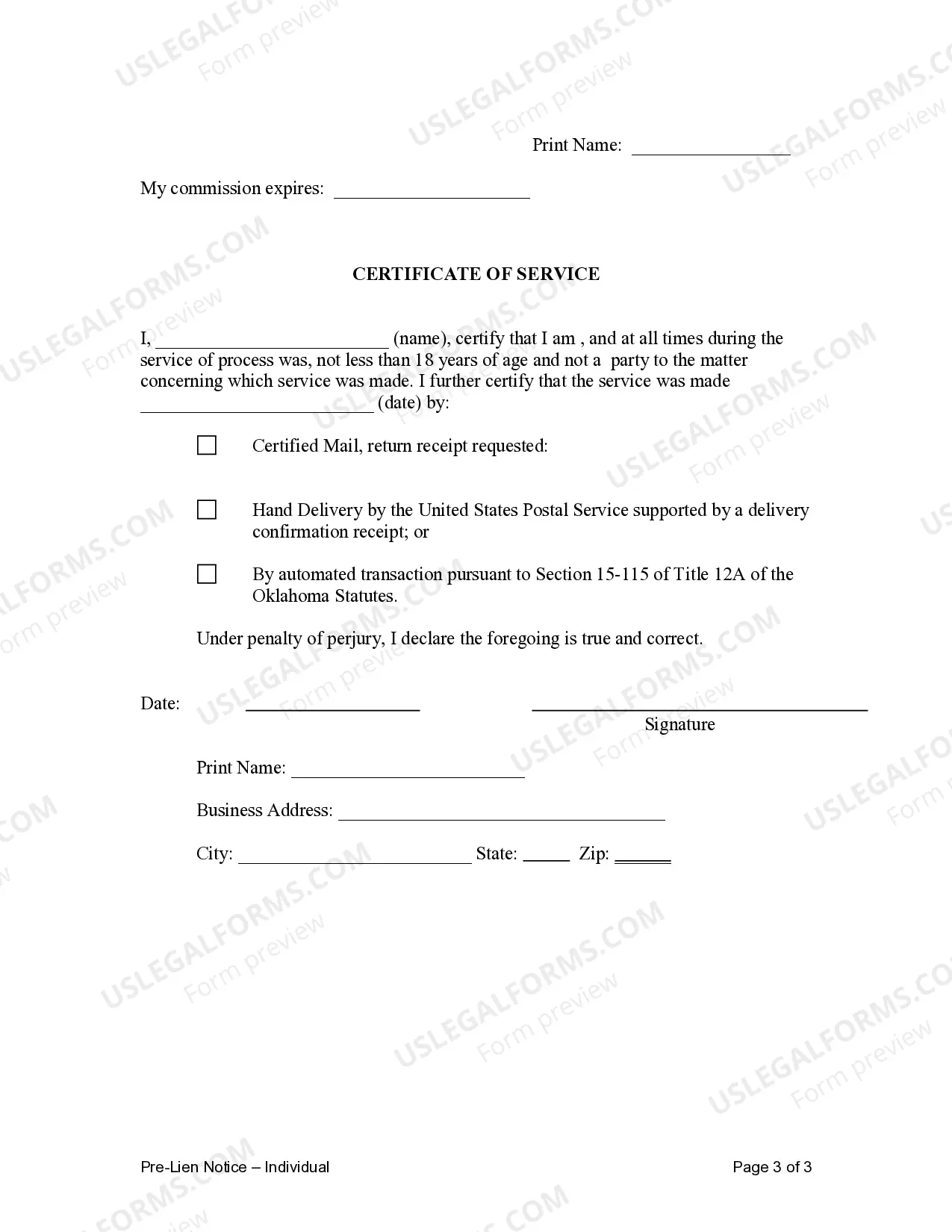 Preview Pre-Lien Notice - Individual