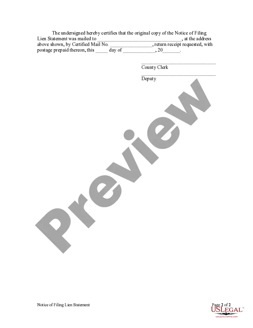 Preview Notice of Filing Lien Statement - Corporation