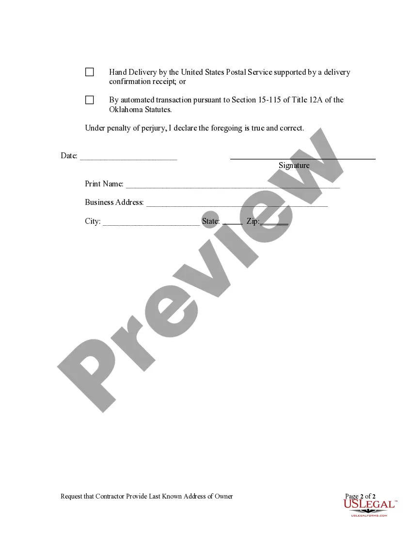 Preview Request that Contractor Provide Last Known Address of Owner - Individual