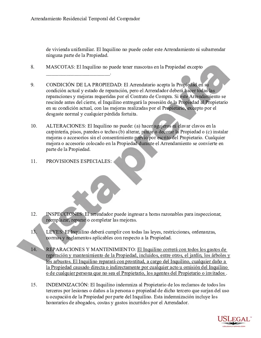 Preview Contrato de Arrendamiento Temporal para el Comprador Potencial de Residencia antes del Cierre