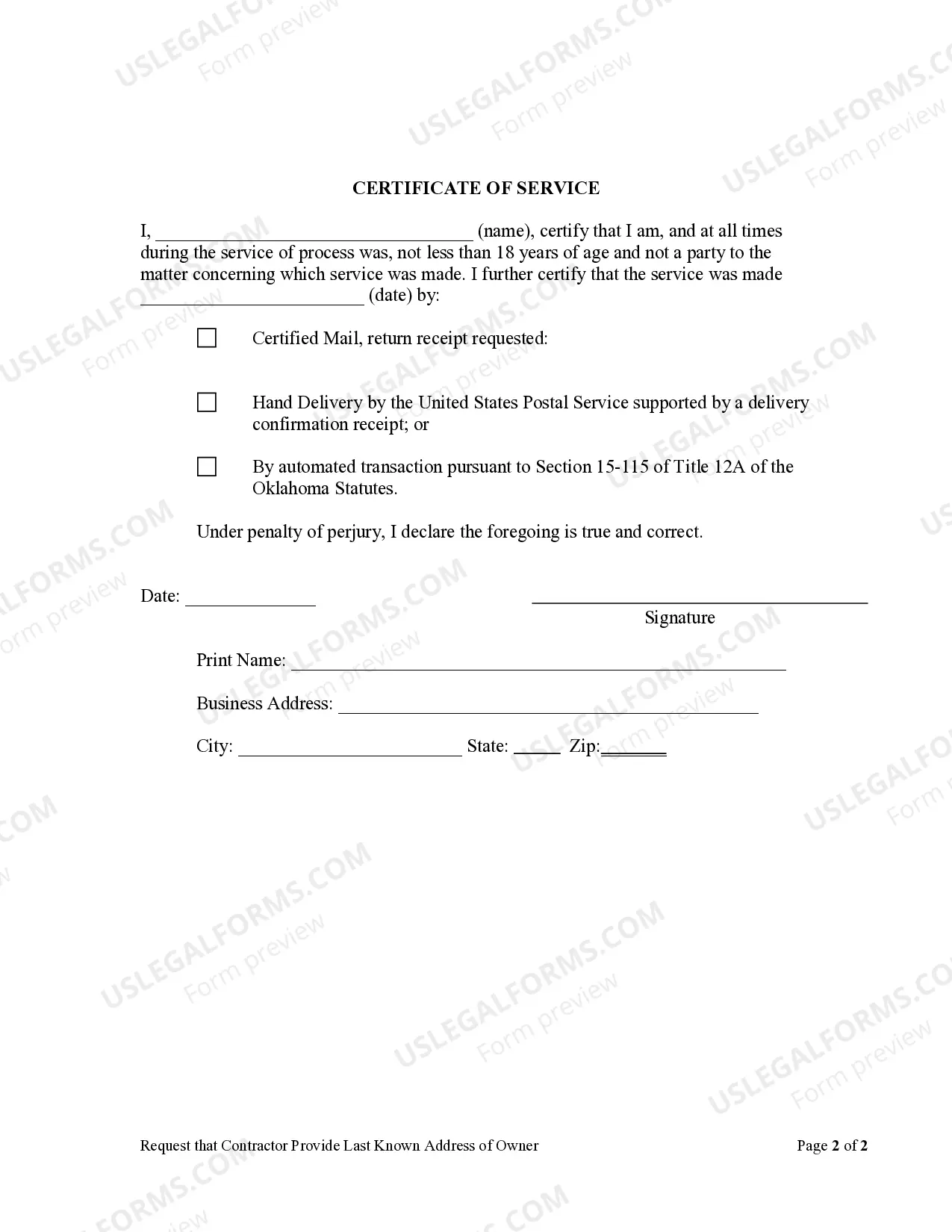 Preview Request that Contractor Provide Last Known Address of Owner - Corporation