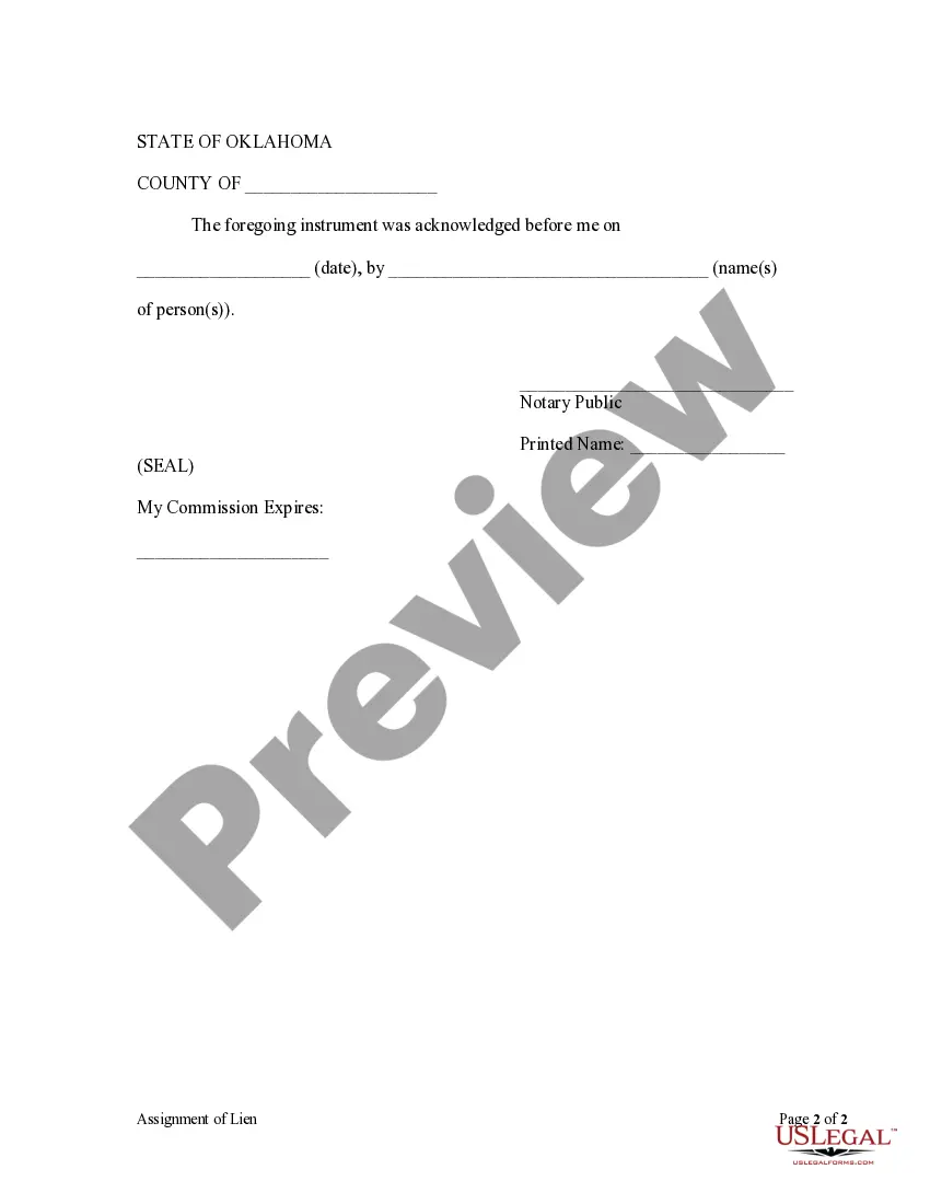 Preview Assignment of Lien - Individual
