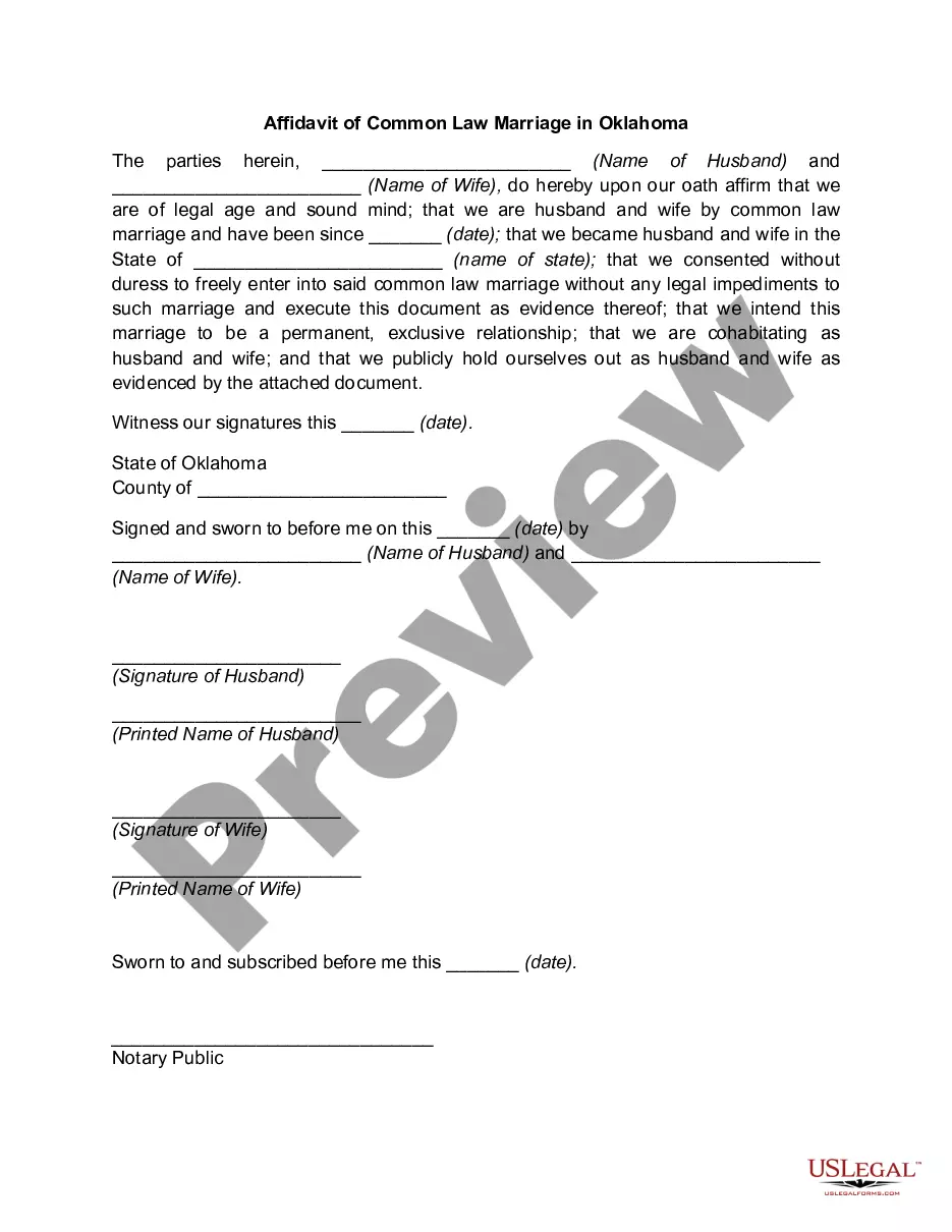 Affidavit Of Common Law Marriage In Oklahoma Common Law Marriage Us Legal Forms 9103