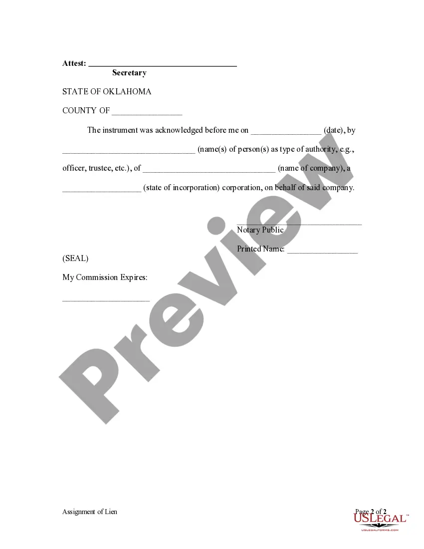Preview Assignment of Lien - Corporation