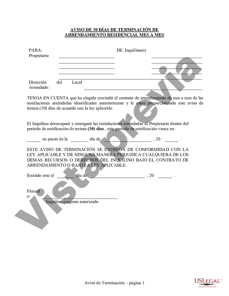 Oklahoma Aviso De 30 Días Para Rescindir El Contrato De Arrendamiento De Mes A Mes Para 0186