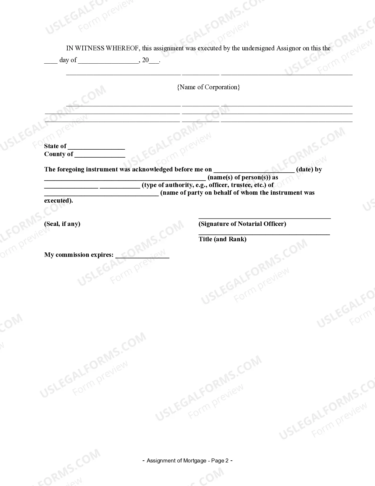 Preview Assignment of Mortgage by Corporate Mortgage Holder