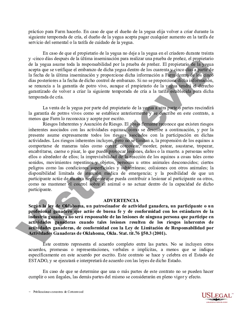 Preview Contrato de servicio de semental - Formularios equinos de caballos