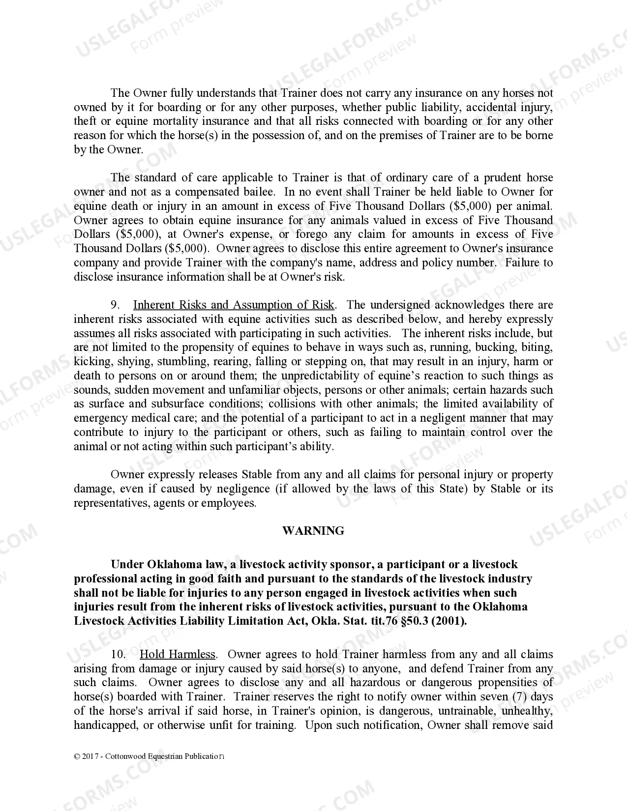 Preview Training Contract - Horse Equine Forms