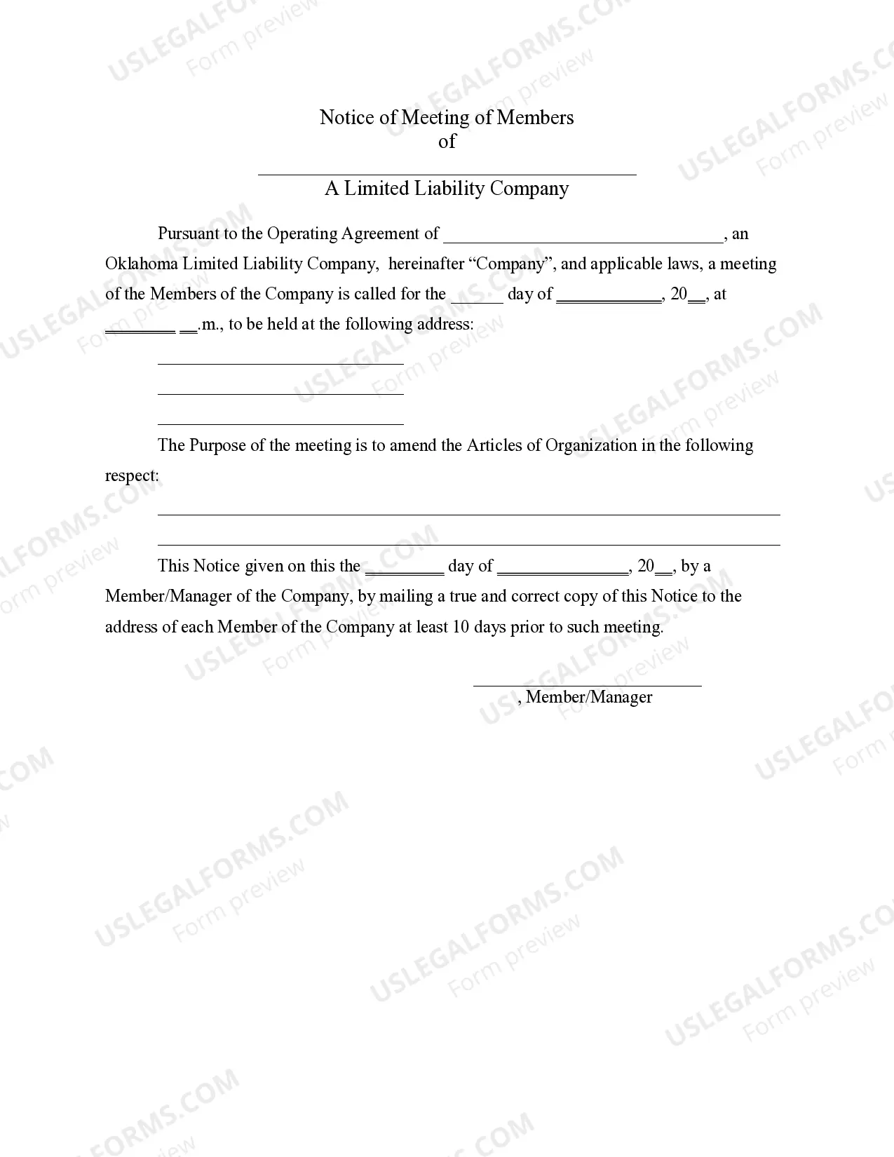 Preview LLC Notices, Resolutions and other Operations Forms Package