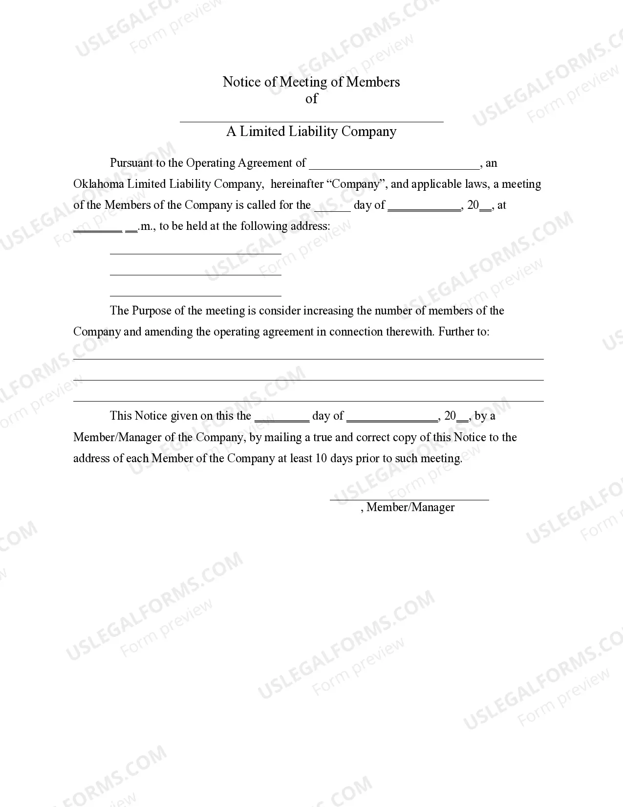 Preview LLC Notices, Resolutions and other Operations Forms Package