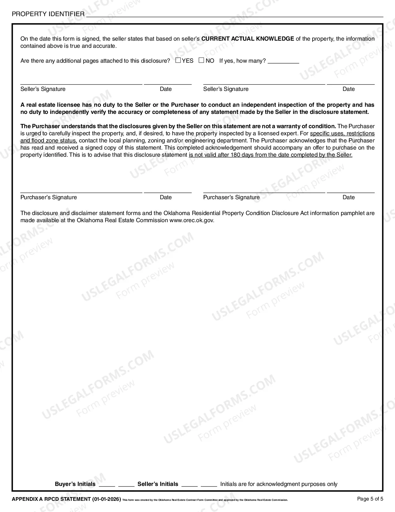 Preview Residential Real Estate Sales Disclosure Statement