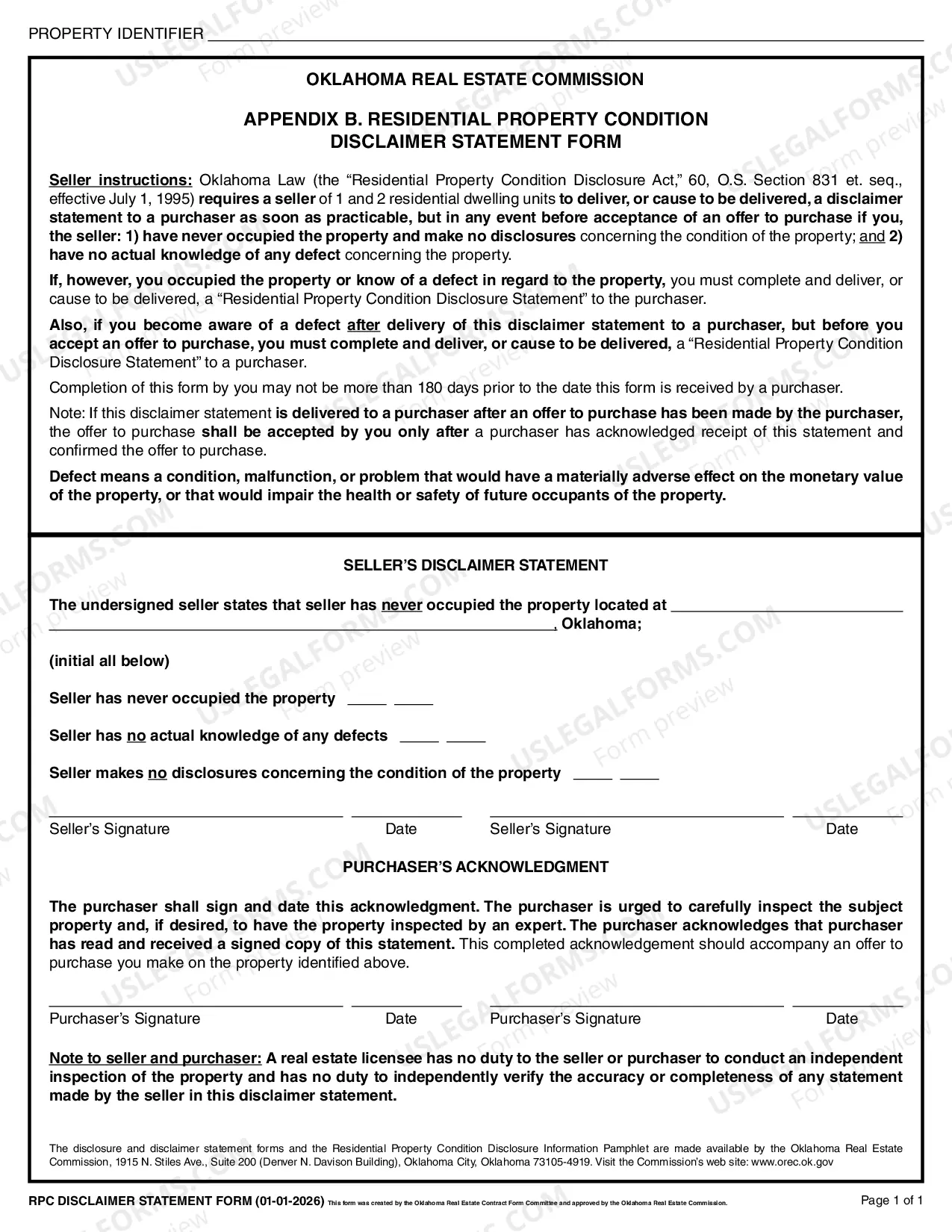 Preview Residential Real Estate Sales Disclosure Statement